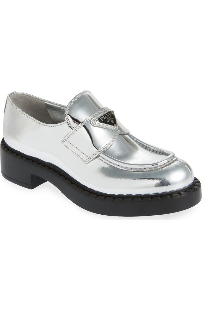 Prada Chocolate Metallic Loafer, Main, color,