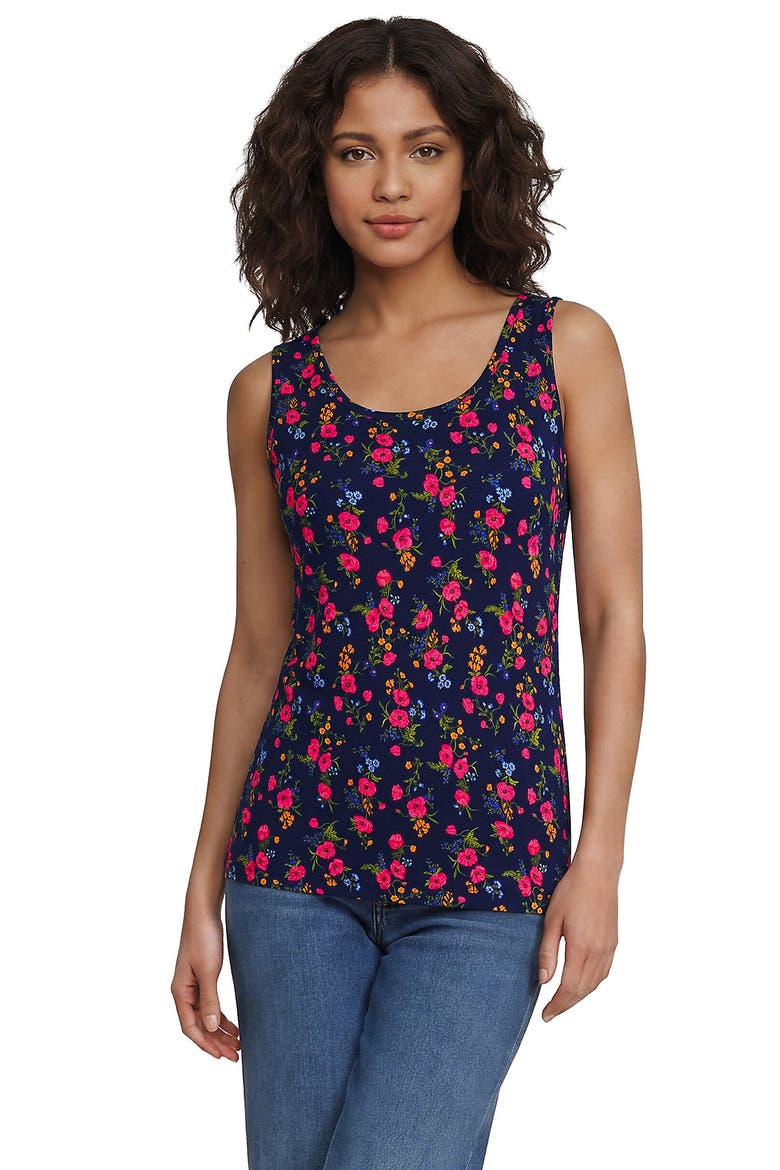 Cotton Tank Top, Main, color, Deep Sea Mini Poppy Floral