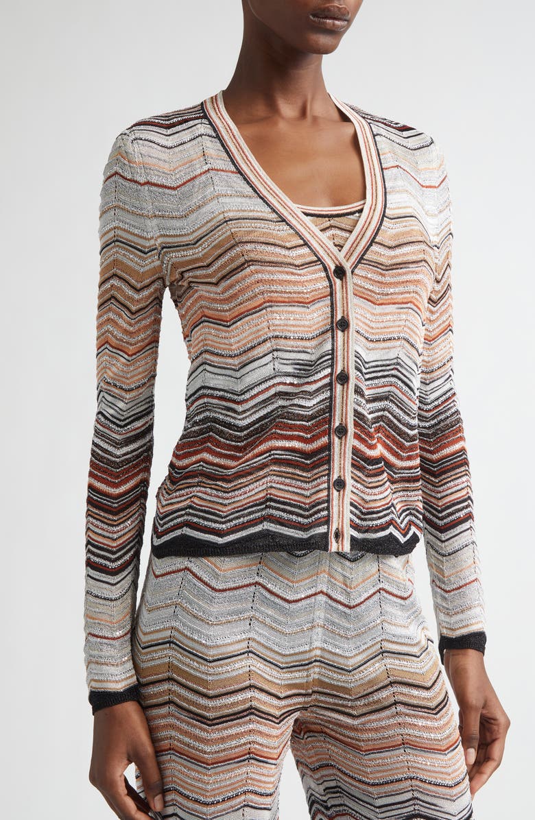 Missoni Zigzag Lamé Cardigan, Alternate, color, Red And Beige Tones
