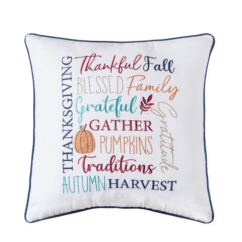 Fall Thankful Gather Blessed Font 100% Cotton Accent Throw Pillow 18" x 18"