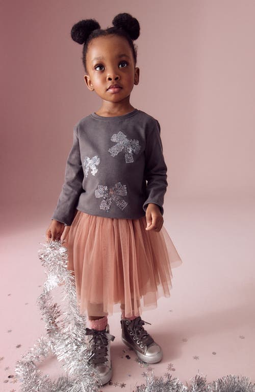 Next Kids' Sequin Bow T-shirt In Faded Black