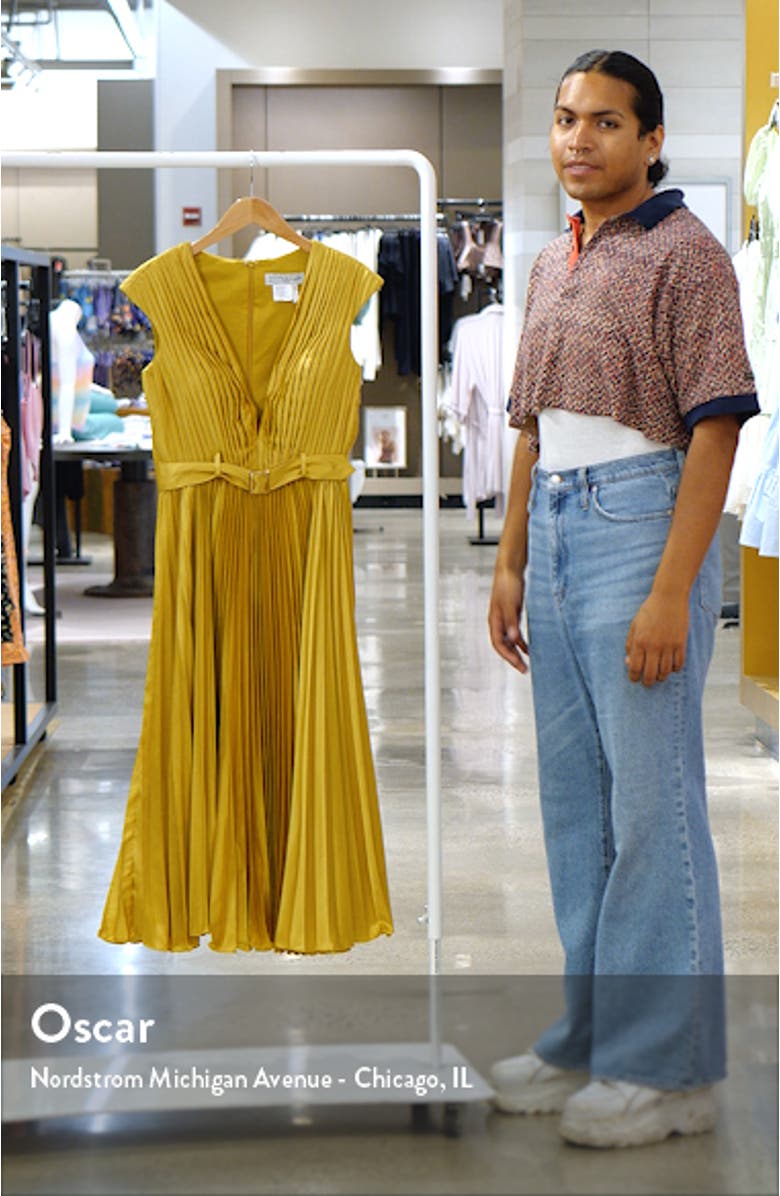 Pleated Cap Sleeve Satin Midi Gown, sales video thumbnail