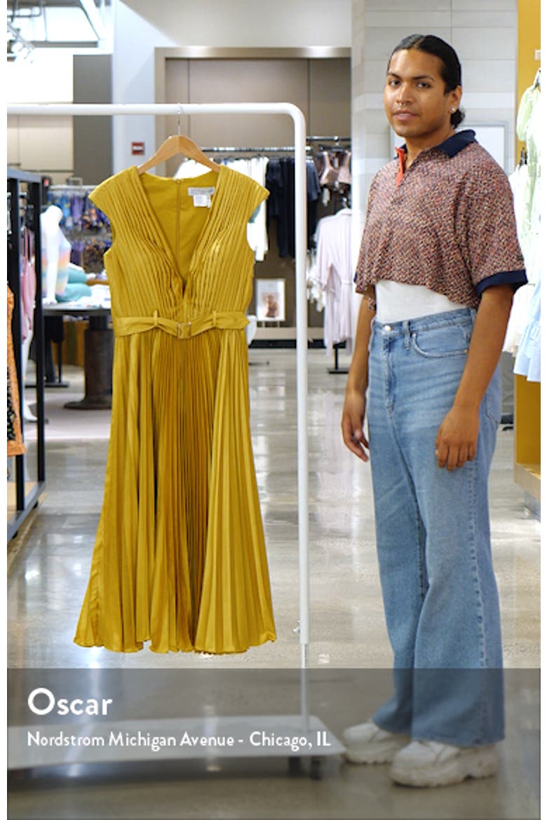 Pleated Cap Sleeve Satin Midi Gown video