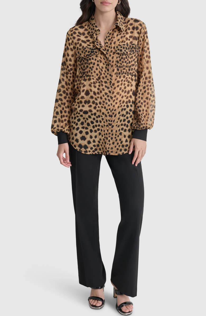 DKNY Metallic Animal Print Button-Up Shirt, Alternate, color, 