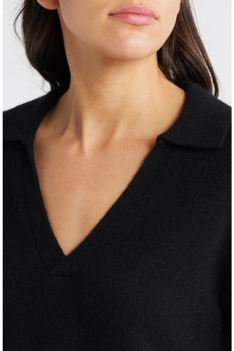Maxie Cashmere Polo Sweater, Alternate, color, BLACK