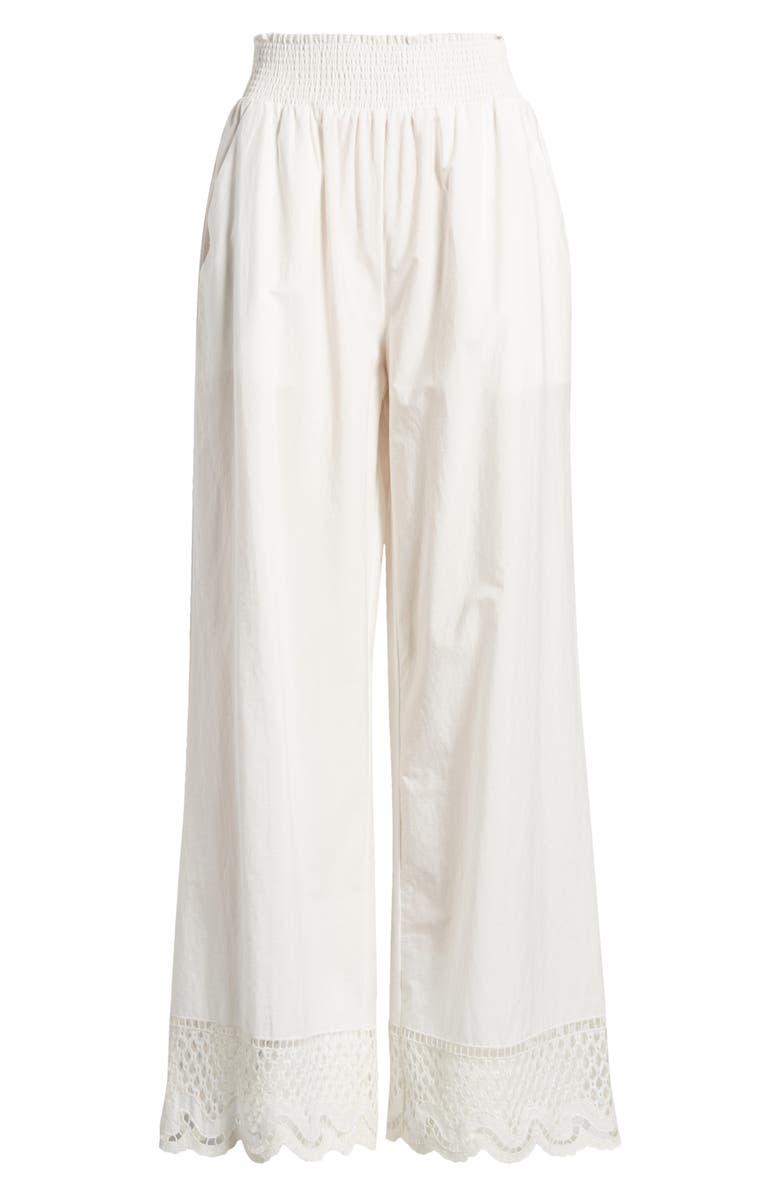 Rails Henrik Smock Waist Lace Trim Cotton Wide Leg Pants, Alternate, color, White