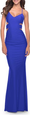 La Femme Side Cut Out Jersey Dress with Strappy Back