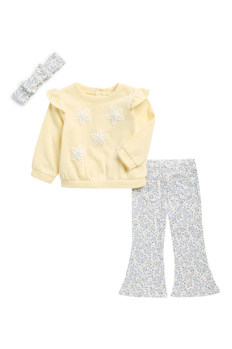 Ruffle Fleece Sweatshirt, Leggings & Headband Set, Main, color, ANISE FLOWER/WH