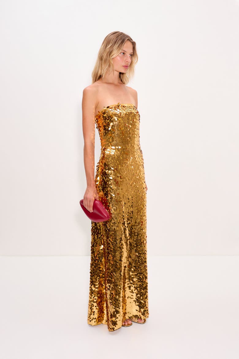 Sculpty Strapless Teardrop Sequin Dress, Alternate, color, Star Gold