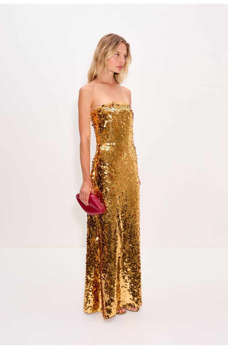 SIMONMILLER Sculpty Strapless Teardrop Sequin Dress, Alternate, color, Star Gold
