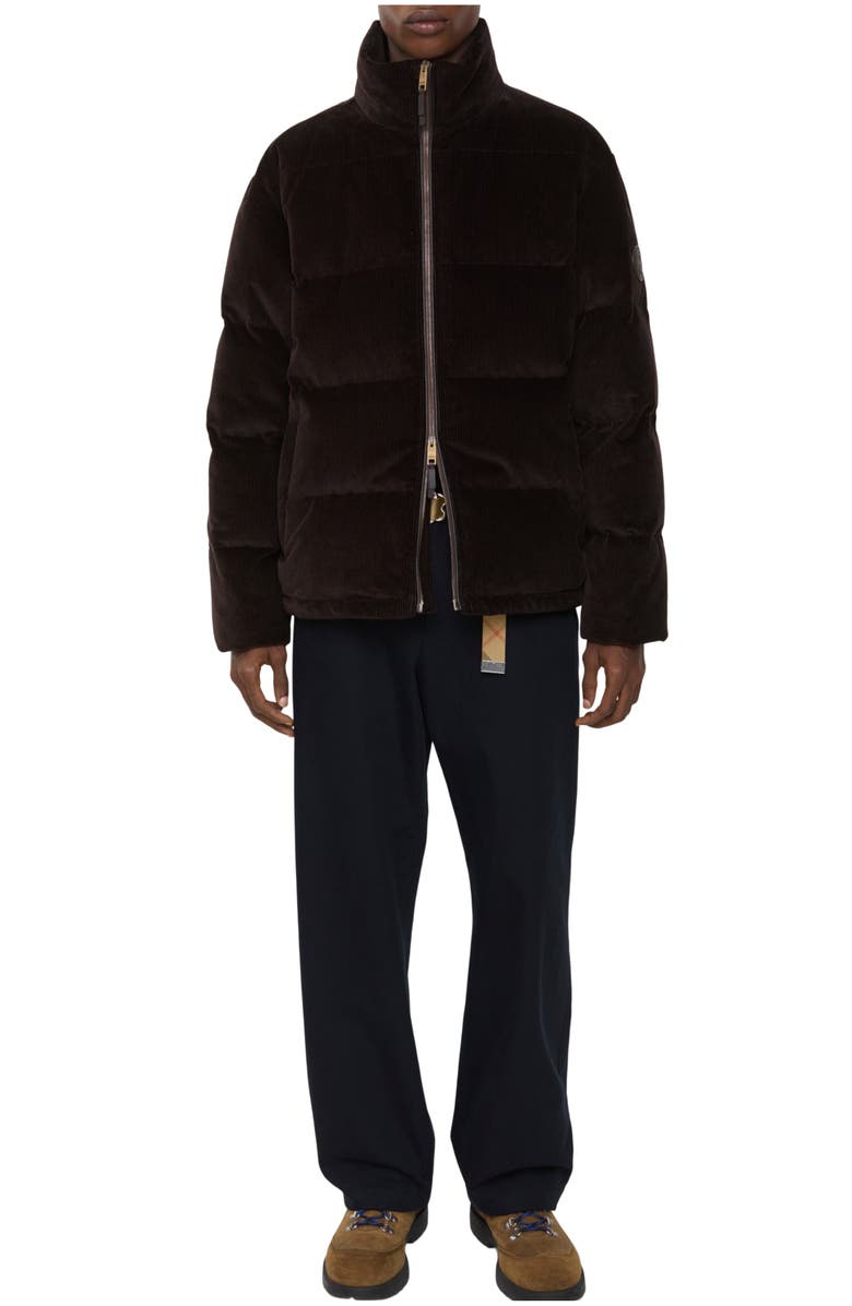 Burberry Corduroy Snowdon Puffer Jacket, Main, color, Clove Brown