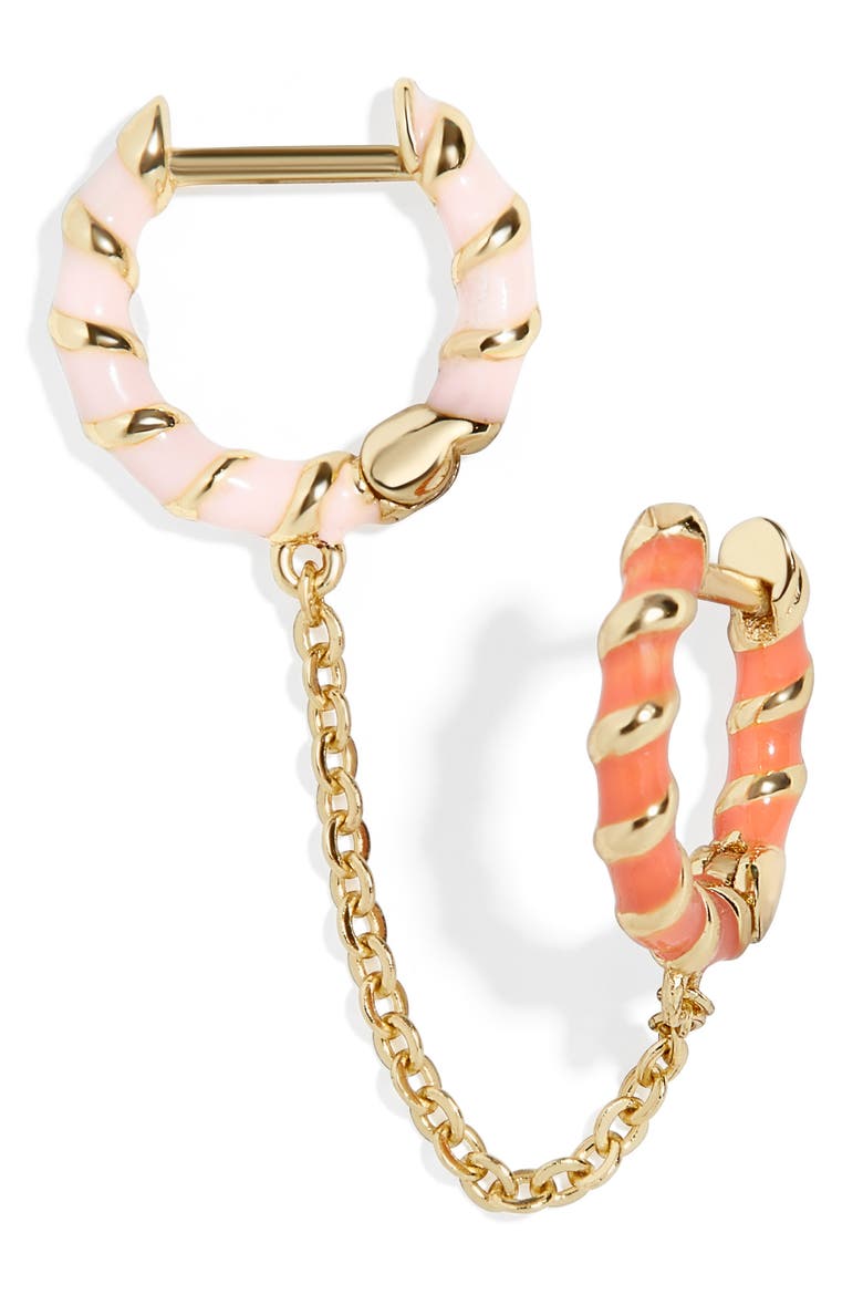 Rosa 18K Gold Vermeil Chained Huggie Earring, Main, color, ORANGE