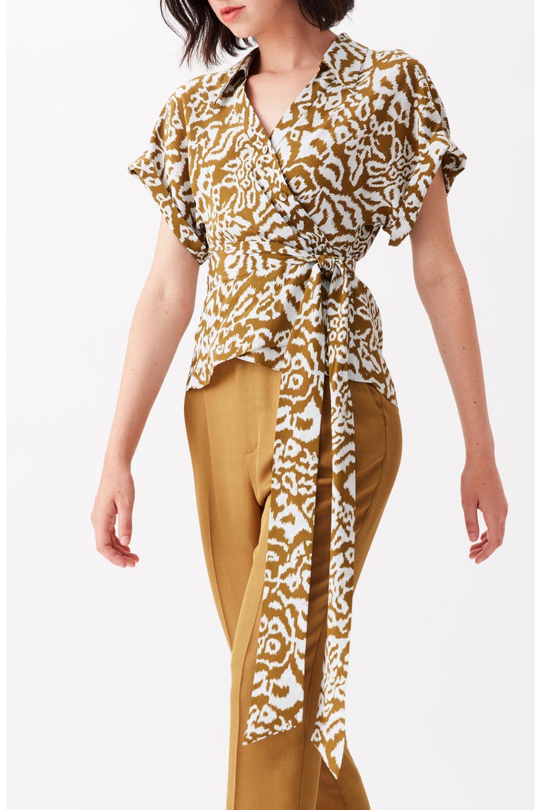 DVF Debbie Wrap Silk Top, Alternate, color, BALI LEOPARD