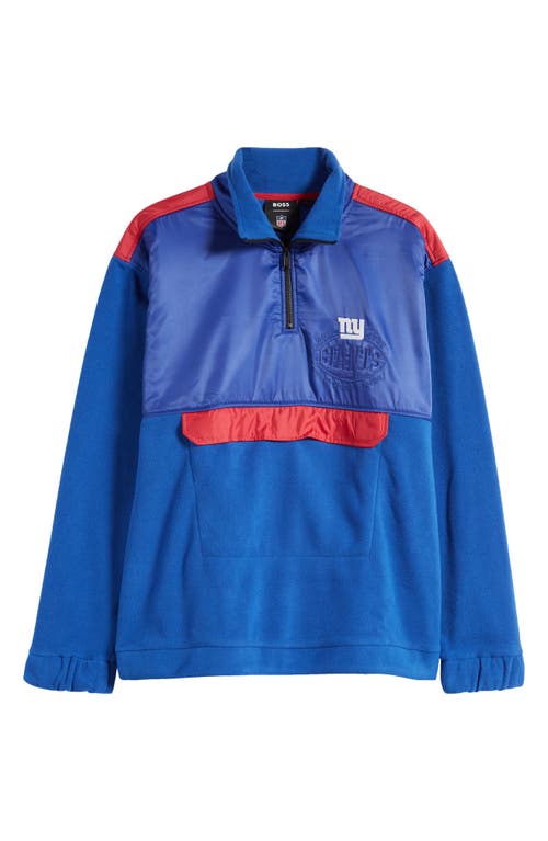 Shop Hugo Boss Boss X Nfl Fumble Mixed Media Quarter Zip Pullover In New York Giants Dark Blue