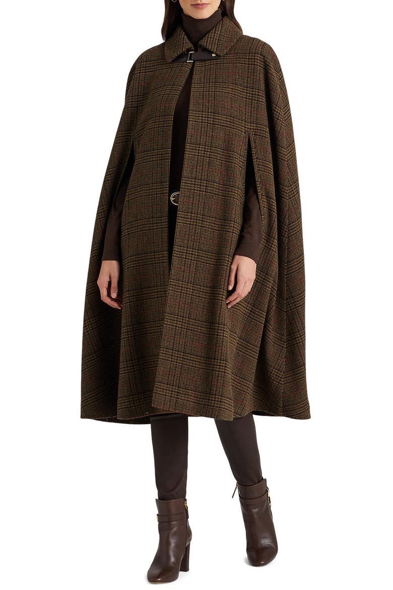 Plaid Wool Blend Long Cape, Main, color, GRAND LODEN PLAID