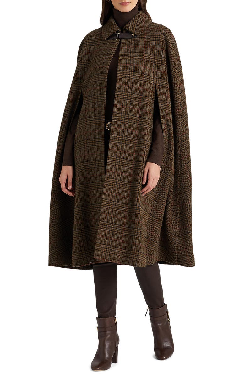 Lauren Ralph Lauren Plaid Wool Blend Long Cape, Main, color,