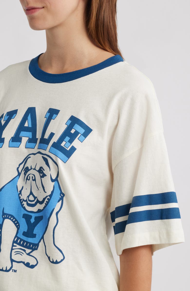 GOLDEN HOUR Yale Bulldog Cotton Graphic Ringer T-Shirt, Alternate, color, Marshmallow/ Yale Blue