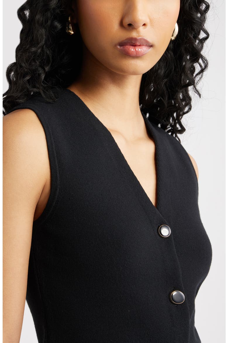 Cutaway Button-Up Sweater Vest, Alternate, color, BLACK