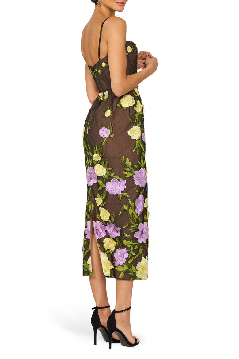 Gemma Floral Embroidered Midi Cocktail Dress, Alternate, color, BLACK/ PALE YELLOW