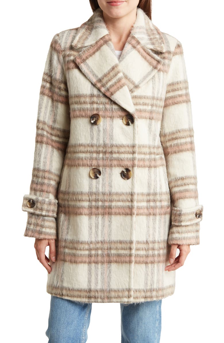 Sam Edelman Plaid Double Breasted A-Line Coat, Main, color,