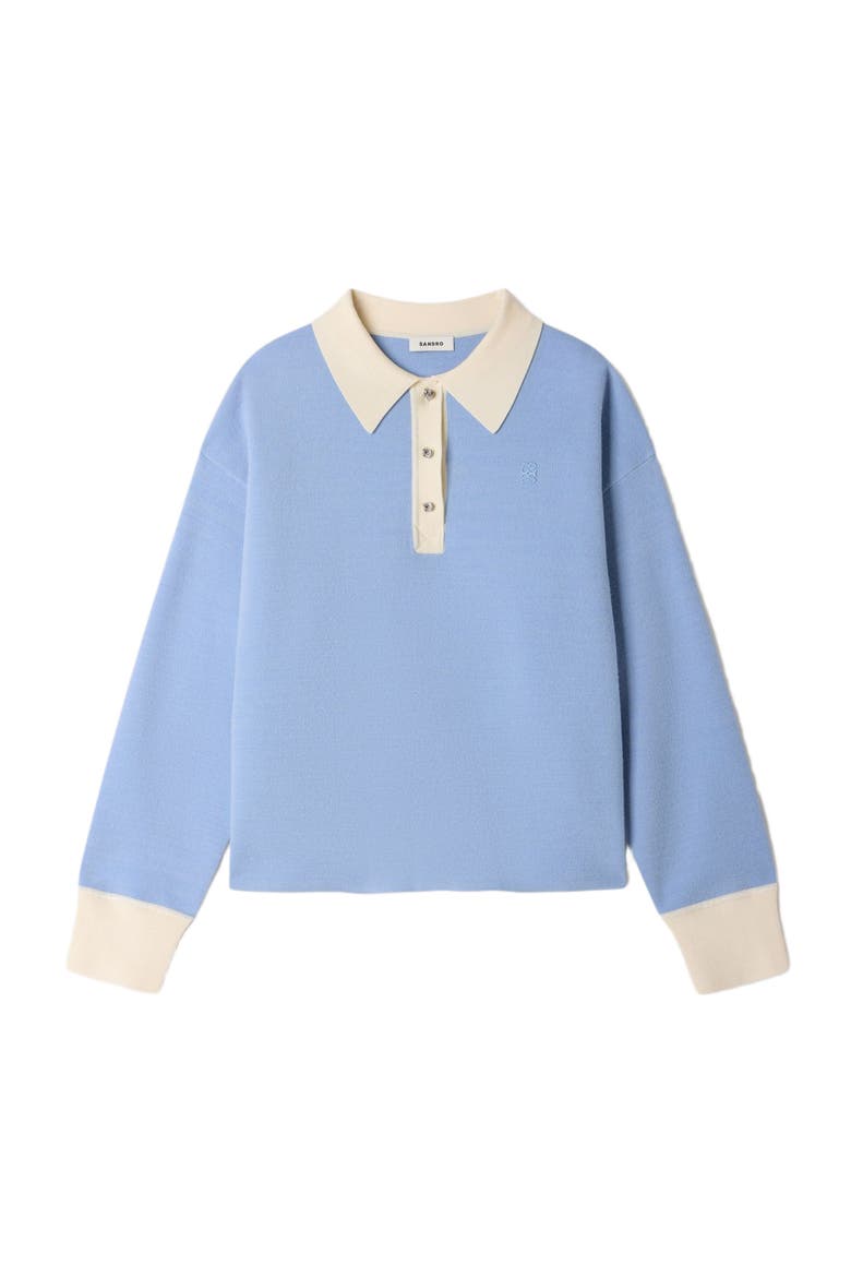 Two-tone wool polo sweater, Alternate, color, Sky blue