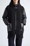 Herno Fringe Wool & Cashmere Poncho Jacket with Quilted Nylon Bib Inset