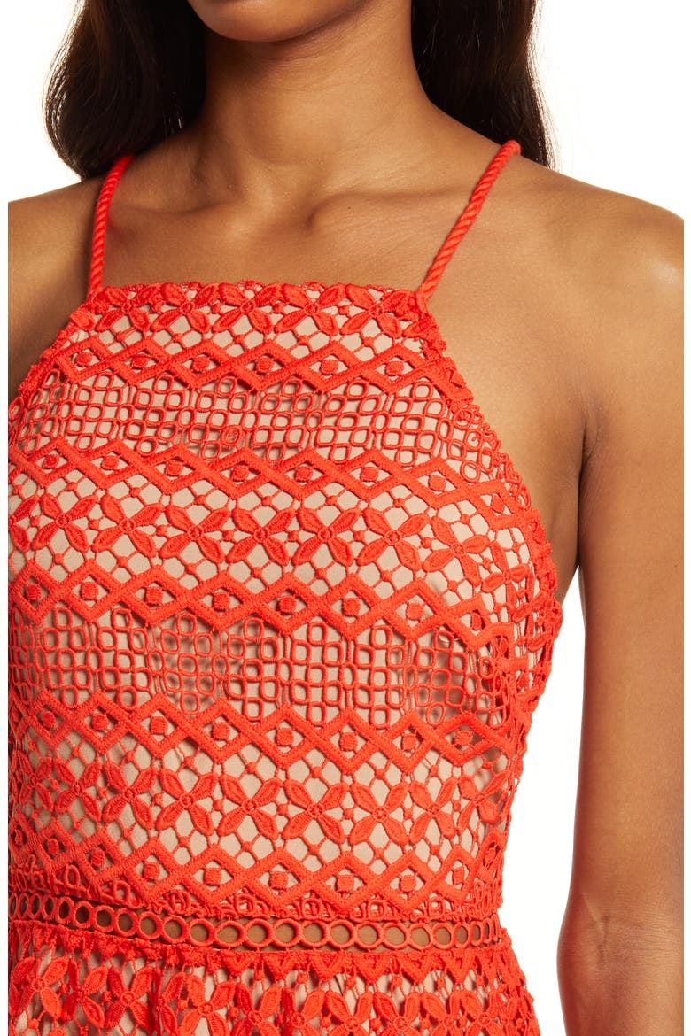 Alani Crochet Lace Midi Dress, Alternate, color, MANDARIN RED
