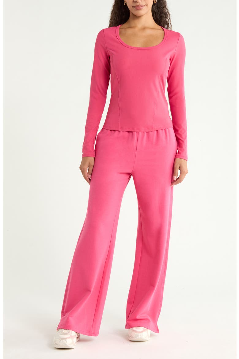 Long Sleeve Rib T-Shirt, Main, color, PINK CARMINE