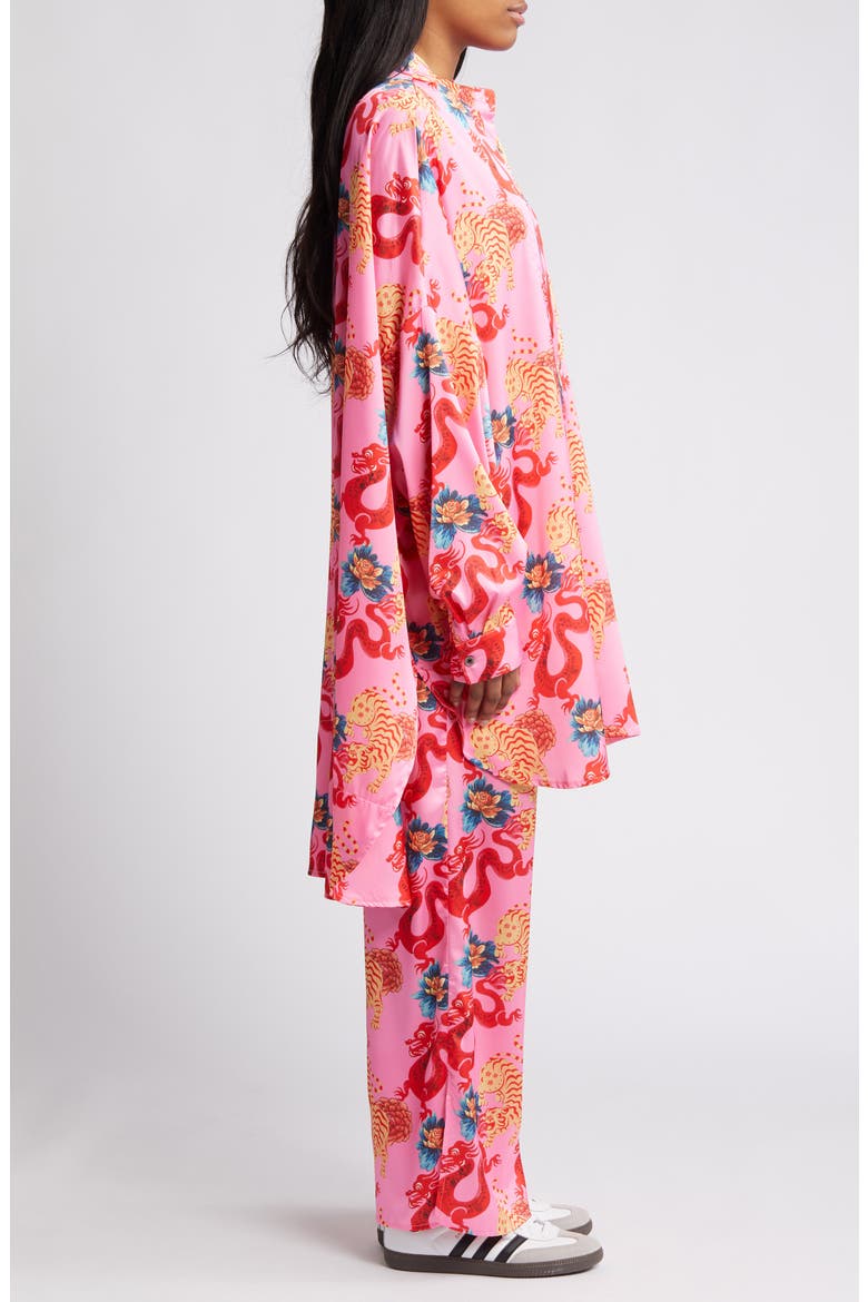 Dragon Satin Long Sleeve Top & Pants Set, Alternate, color, PINK DRAGON