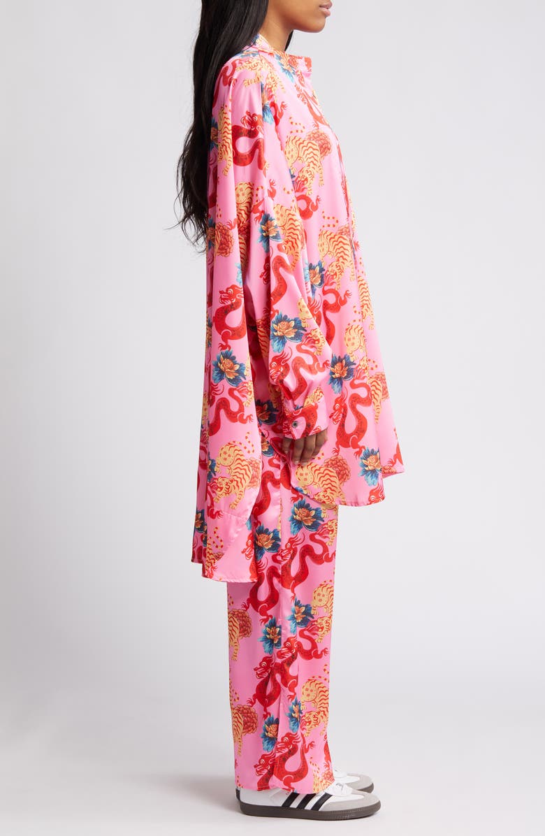 Dressed in Lala Dragon Satin Long Sleeve Top & Pants Set, Alternate, color, Pink Dragon