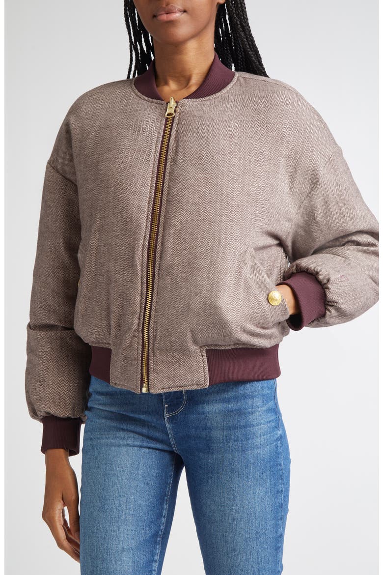 Violeta Reversible Bomber Jacket, Alternate, color, WINE/ HERRINGBONE