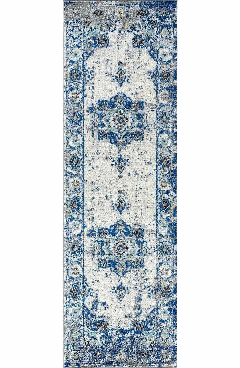 JONATHAN Y Modern Persian Boho Vintage Medallion Area Rug, Main, color, Ivory/Blue