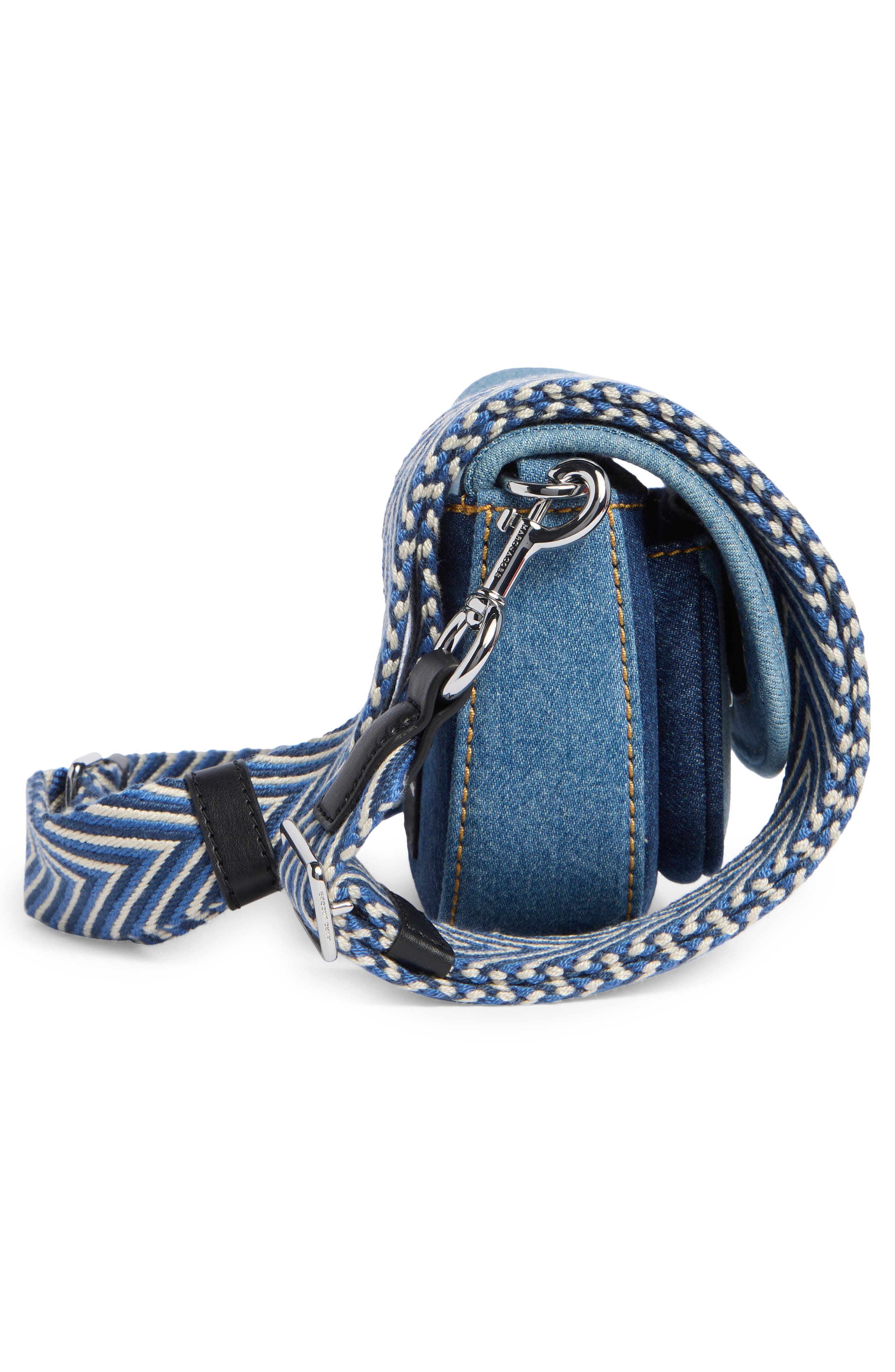 Marc Jacobs Small Colorblock Denim Signet Turnlock Saddle Bag, Alternate, color, Denim