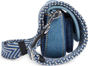 Small Colorblock Denim Signet Turnlock Saddle Bag