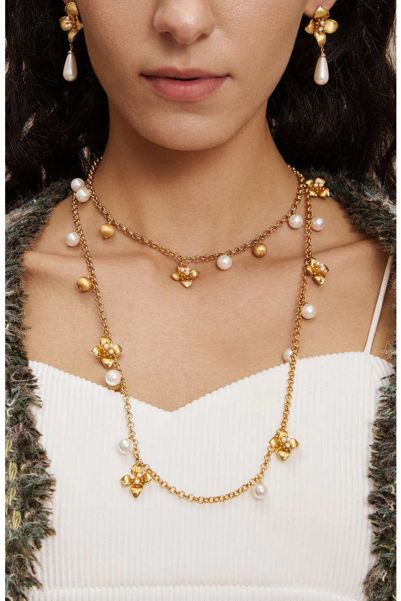Iris Blossom Necklace, Alternate, color, Gold & White