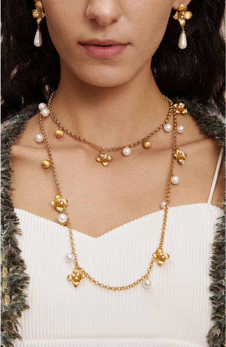 RETRO CHIC Iris Blossom Necklace, Alternate, color, Gold & White