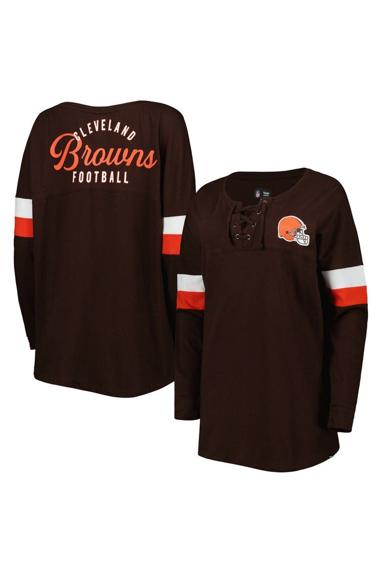 Women's New Era  Brown Cleveland Browns Athletic Varsity Lightweight Lace-Up Long Sleeve T-Shirt, Main, color, Brown