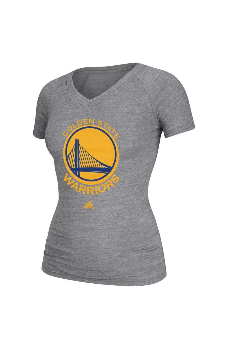 adidas Women's adidas Heather Gray Golden State Warriors Primary Logo Tri-Blend V-Neck T-Shirt, Alternate, color, 