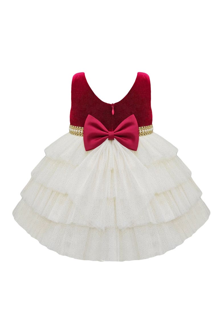 Velvet & Tiered Tulle Dress, Alternate, color, RUBYRDCNDL