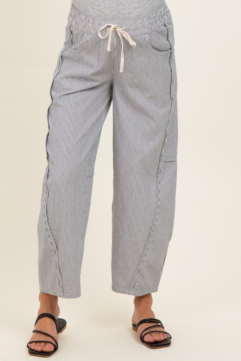 White Striped Relaxed Fit Pants, Alternate, color, White