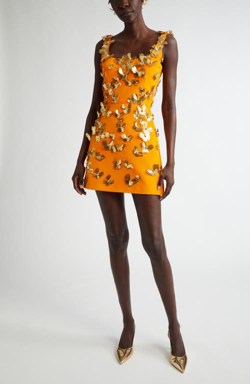 Shop Carolina Herrera Butterfly Appliqué Silk Faille Cocktail Minidress In Marigold