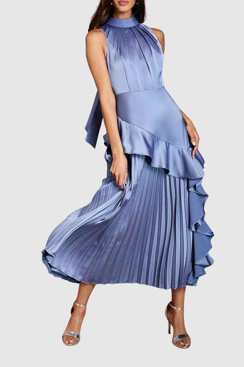 Satin Crepe Dress, Alternate, color, Blue