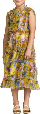 Mac Duggal Girls Sleeveless Mesh Ruffle High Neck Dress