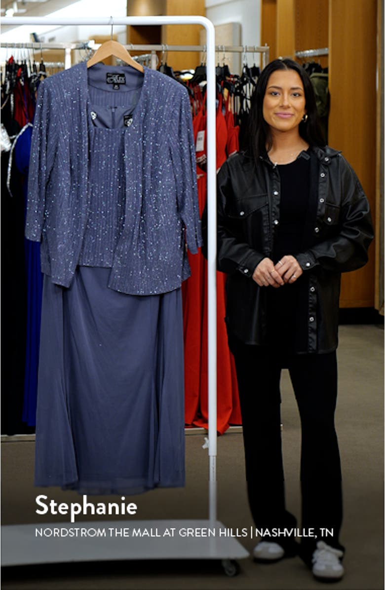 Glitter Pleated Two-Piece Midi Dress with Jacket, sales video thumbnail