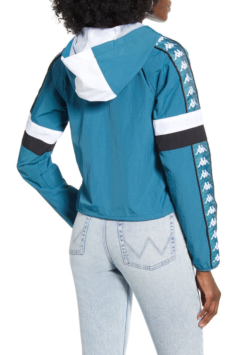Kappa 222 Banda Bellanta Hooded Jacket, Alternate, color, BLUE PETROL/ WHITE/ BLACK