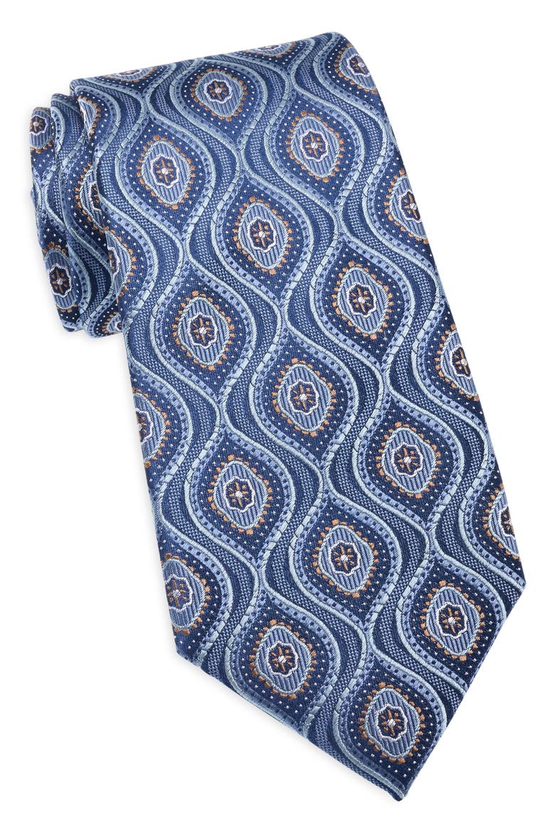 Geometric Silk Tie, Main, color, BLUE