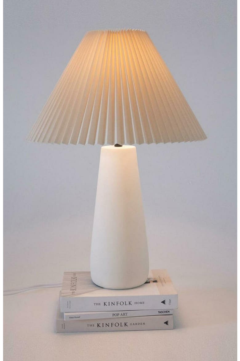 Gwen 25" LED Modern Table Lamp with Cream Pleated Fabric Shade and Weighted Base, Bulb Included, Alternate, color, Cream