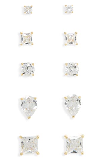 Nordstrom Rack Set Of 5 Cubic Zirconia Stud Earrings In Gold