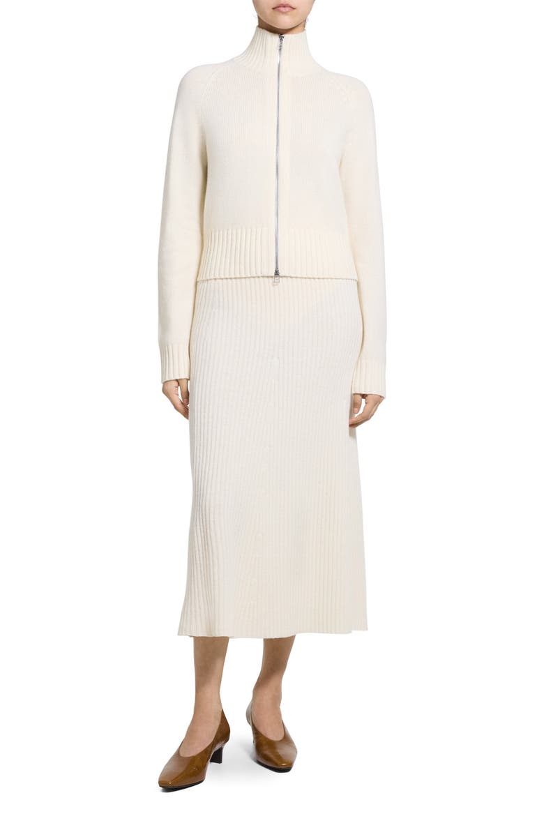 Raglan Zip Wool & Cashmere Cardigan, Alternate, color, IVORY
