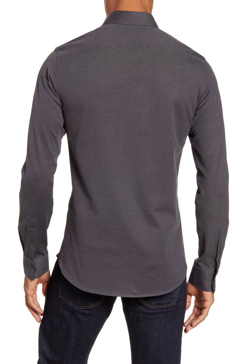 Broader Slim Fit Button-Up Piqué Shirt, Alternate, color, BLACK